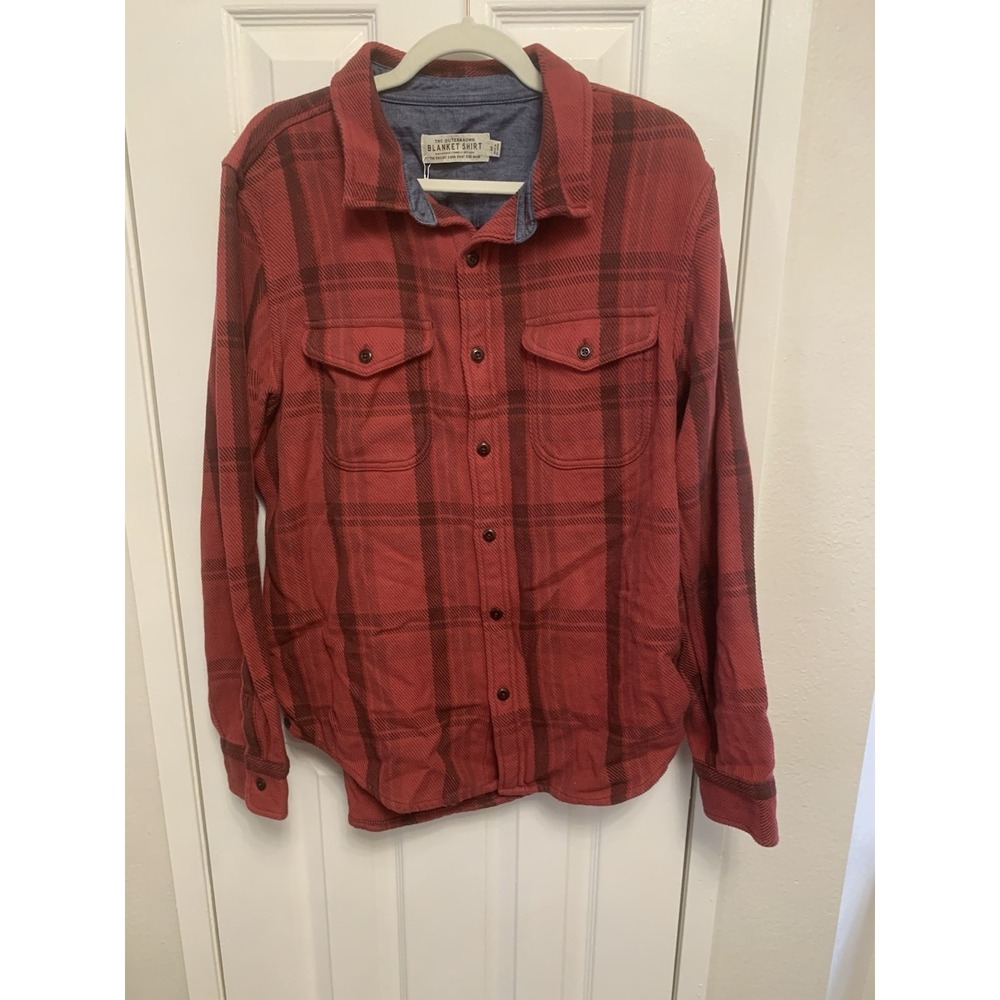 NWT Outerknown Blanket Shirt Mens Organic Cotton Red Black Medium